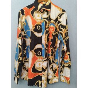 Suslo Couture Print Button Up Shirt Comfort Stretch Wrinkle Free‎